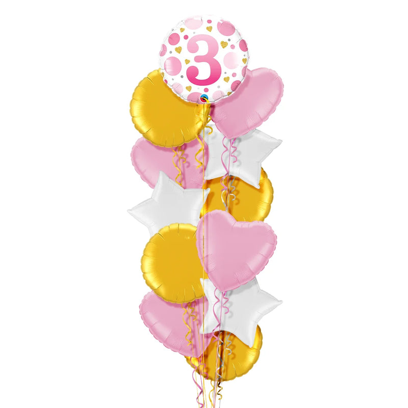 3rd Birthday Pink Polka Dots Balloon Bouquet