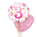 3rd Birthday Pink Polka Dots Balloon Bouquet
