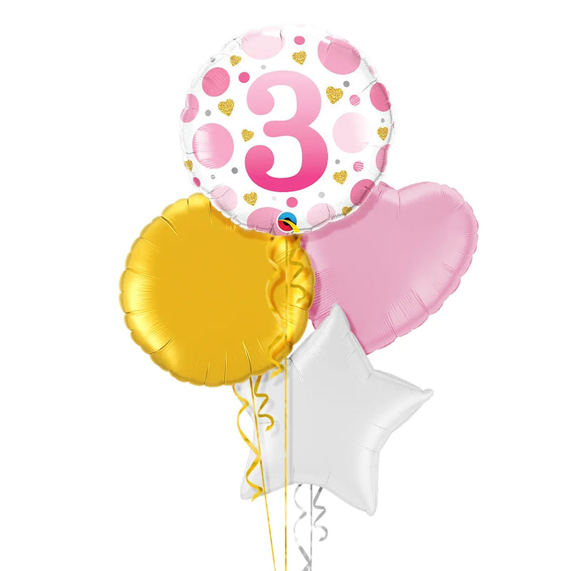 3rd Birthday Pink Polka Dots Balloon Bouquet