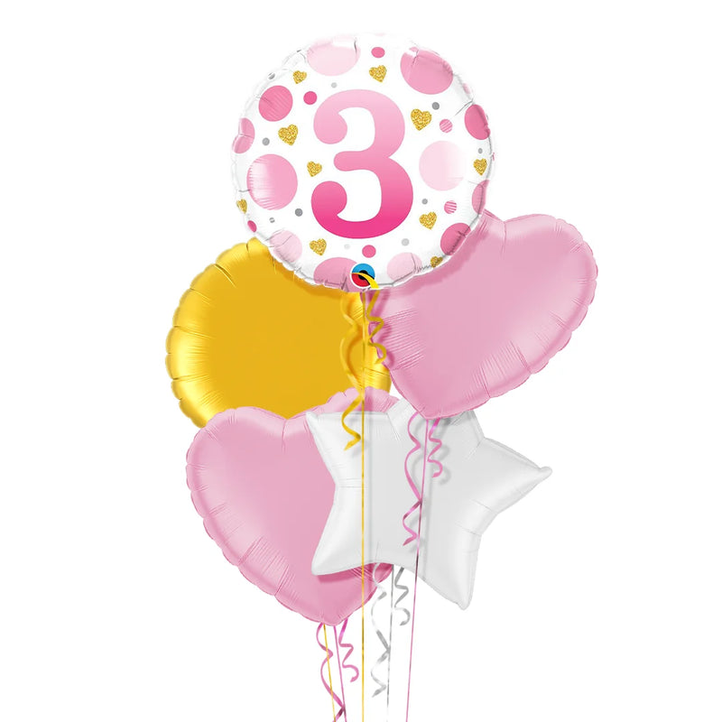 3rd Birthday Pink Polka Dots Balloon Bouquet