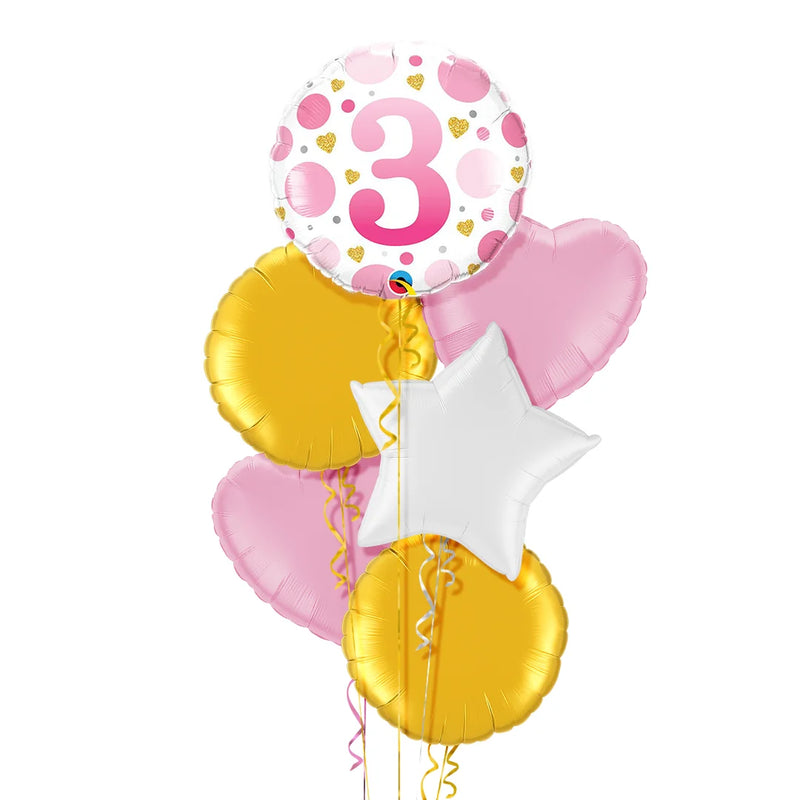3rd Birthday Pink Polka Dots Balloon Bouquet