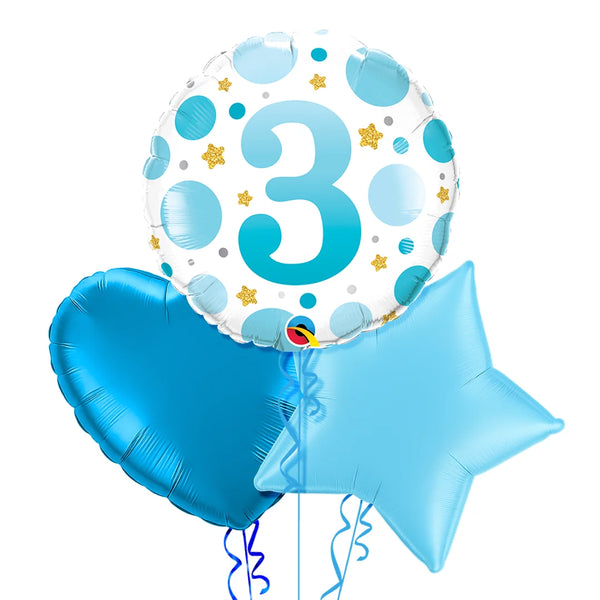 3rd Birthday Polka Dot Blue Balloon Bouquet