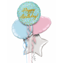 Blue and Gold Sparkles Happy Birthday Balloon Bouquet