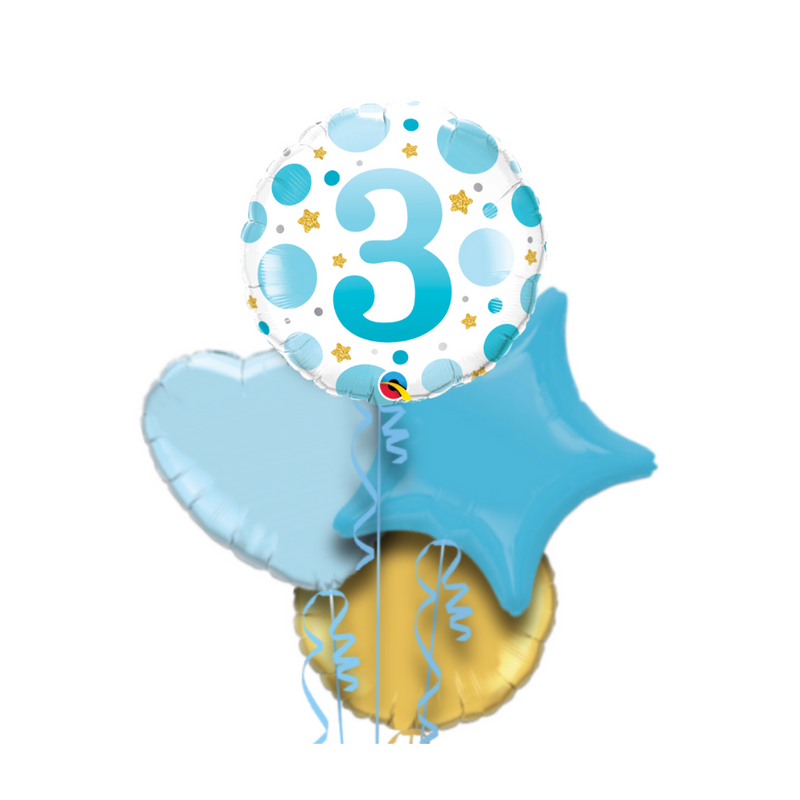 3rd Birthday Polka Dot Blue Balloon Bouquet