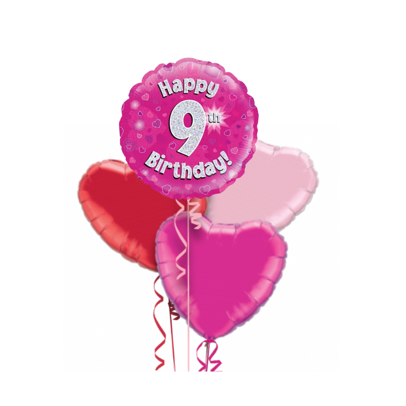 Happy Birthday 9th Pink Foil Balloon Bouquet