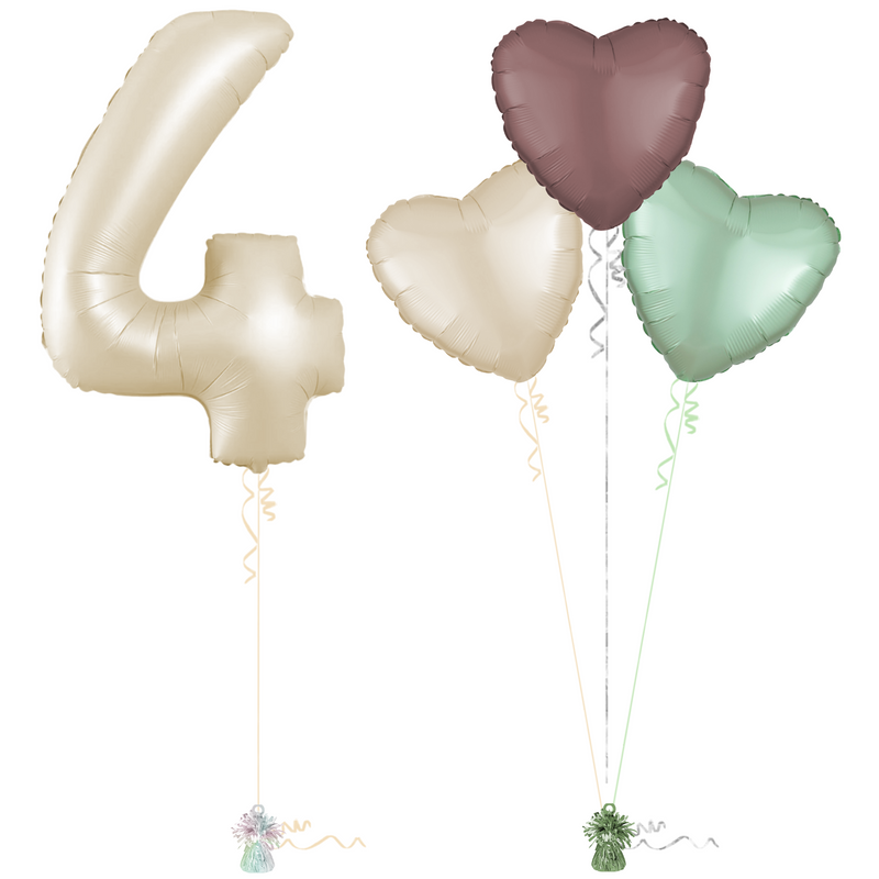 Cream 4th Birthday Balloon Bouquet Set