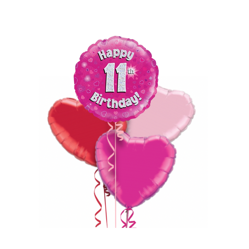 Happy Birthday 11th Pink Foil Balloon Bouquet