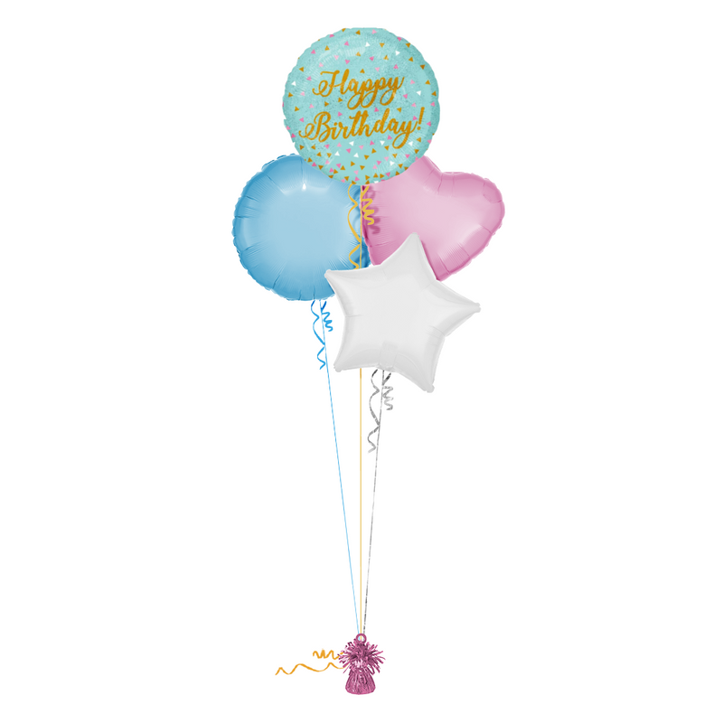 Blue and Gold Sparkles Happy Birthday Balloon Bouquet