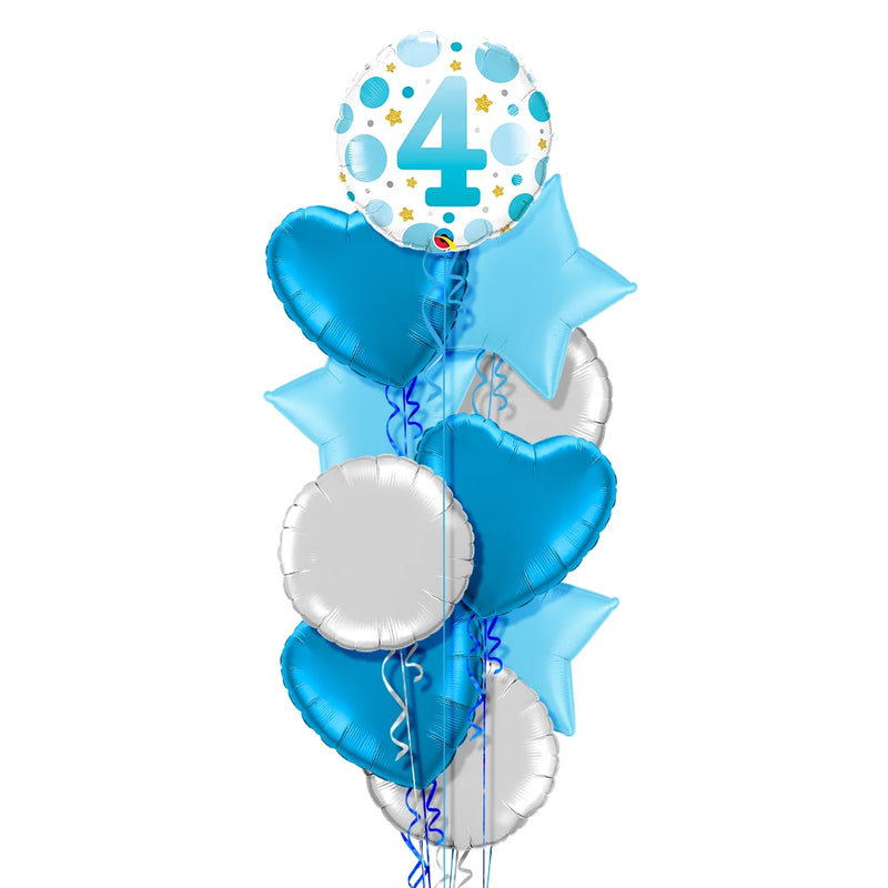 4th Birthday Polka Dot Blue Balloon Bouquet