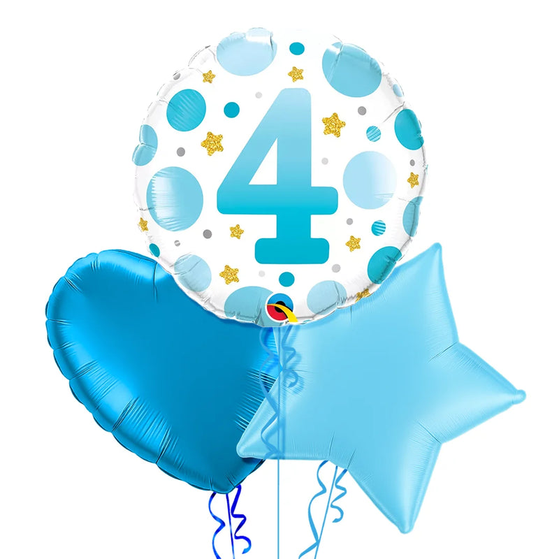 4th Birthday Polka Dot Blue Balloon Bouquet