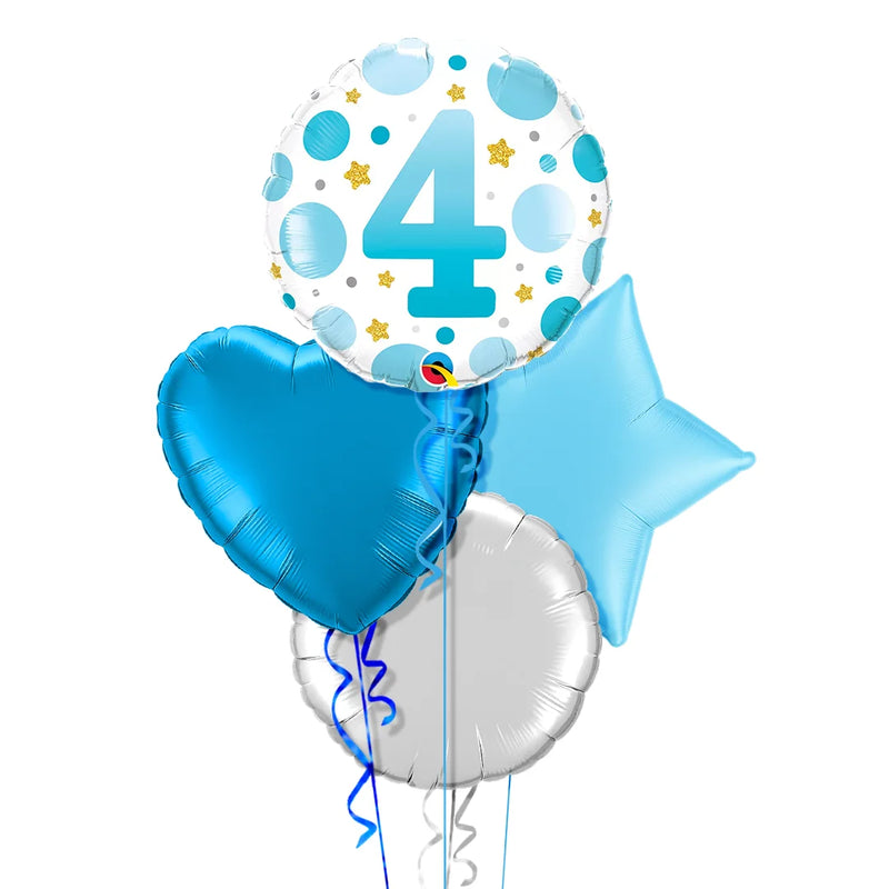 4th Birthday Polka Dot Blue Balloon Bouquet