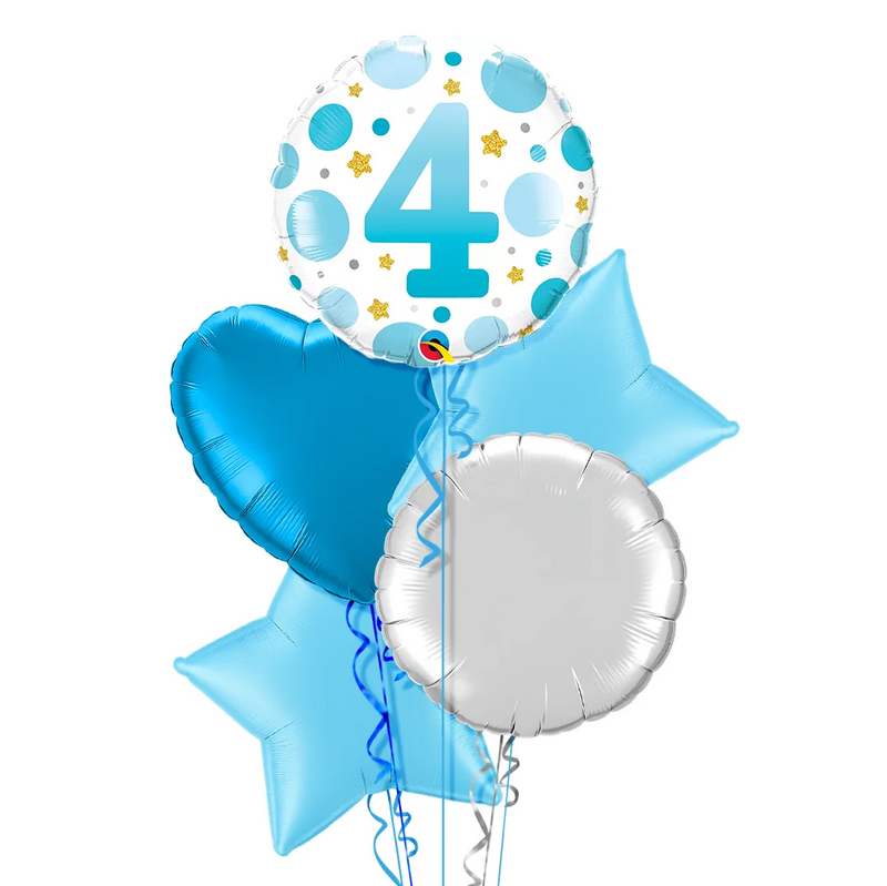 4th Birthday Polka Dot Blue Balloon Bouquet