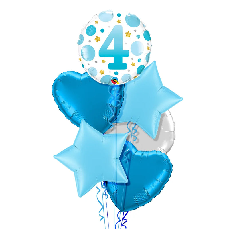 4th Birthday Polka Dot Blue Balloon Bouquet