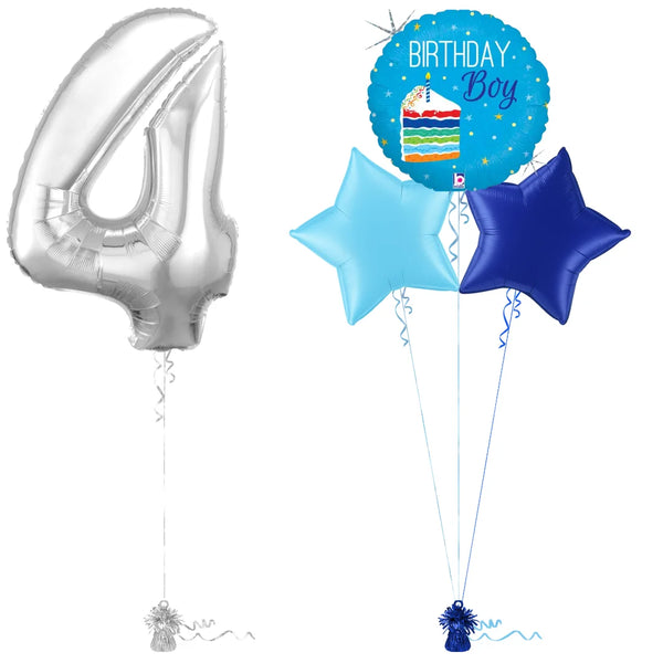 Silver 4th Birthday Balloon Bouquet Set