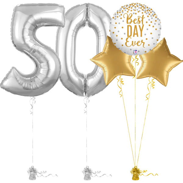 Silver 50th Birthday Balloon Bouquet Set