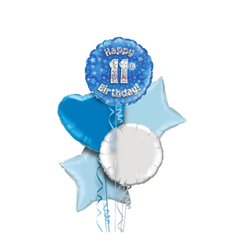 Happy Birthday 11th Blue Foil Balloon Bouquet