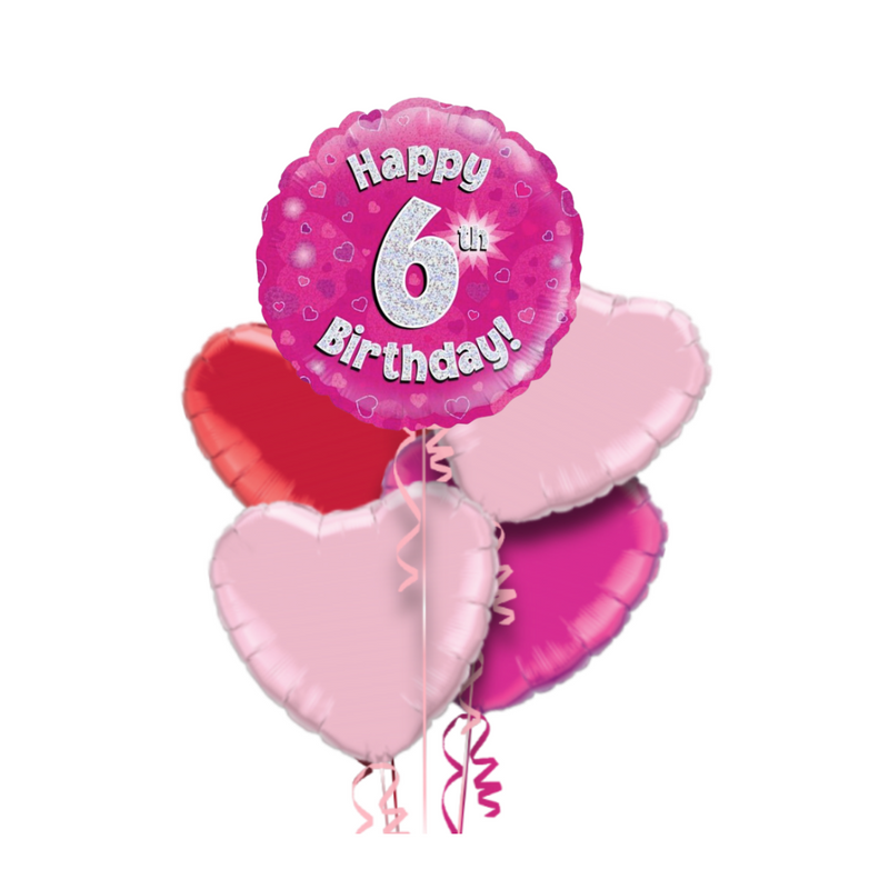 Happy Birthday 6th Pink Foil Balloon Bouquet