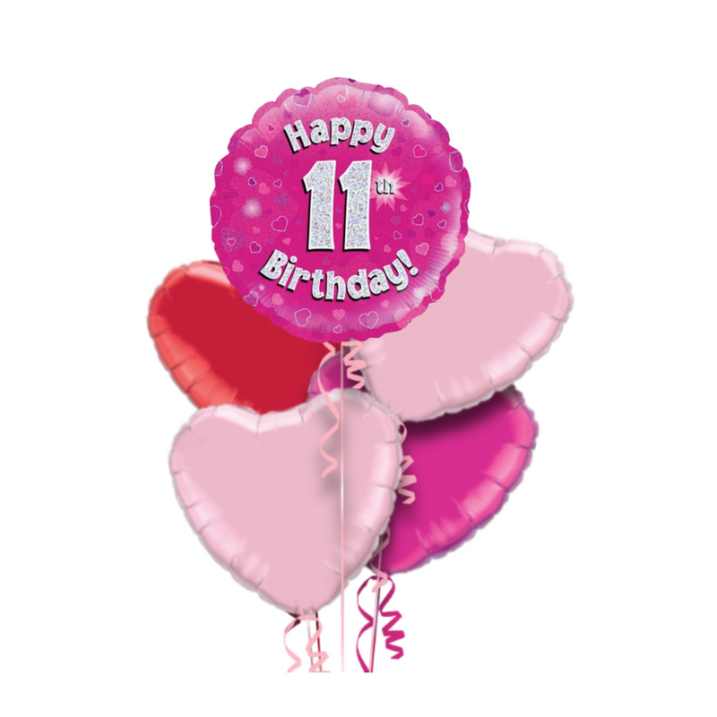 Happy Birthday 11th Pink Foil Balloon Bouquet