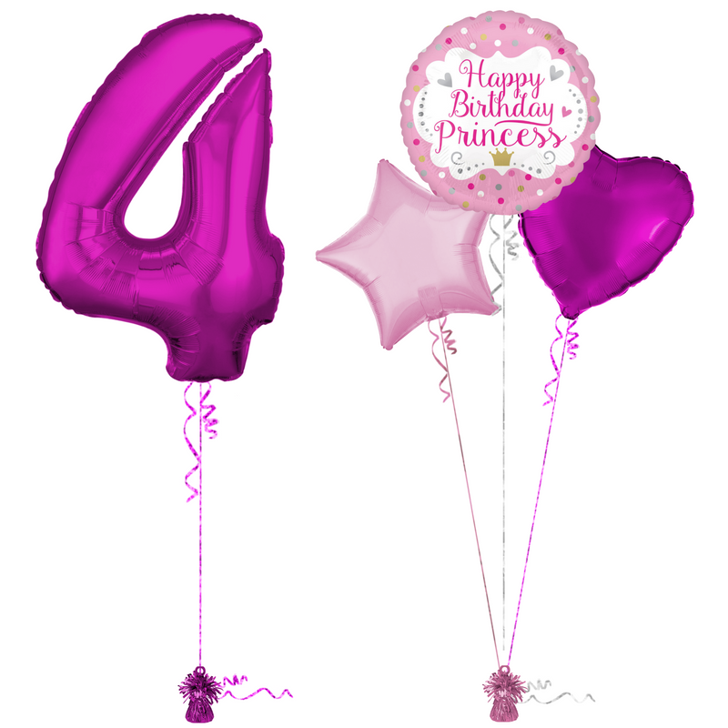 Hot Pink 4th Birthday Balloon Bouquet Set