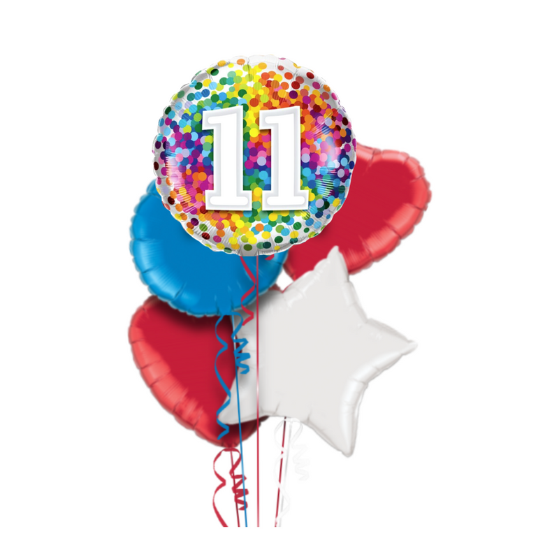 Happy 11th Birthday Confetti Balloon Bouquet