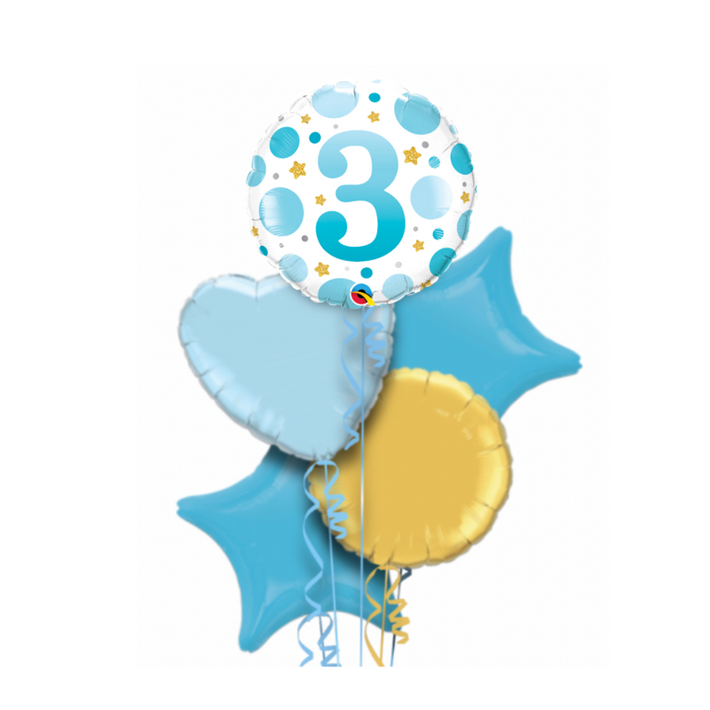 3rd Birthday Polka Dot Blue Balloon Bouquet