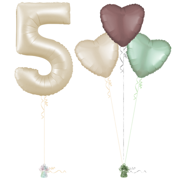 Cream 5th Birthday Balloon Bouquet Set