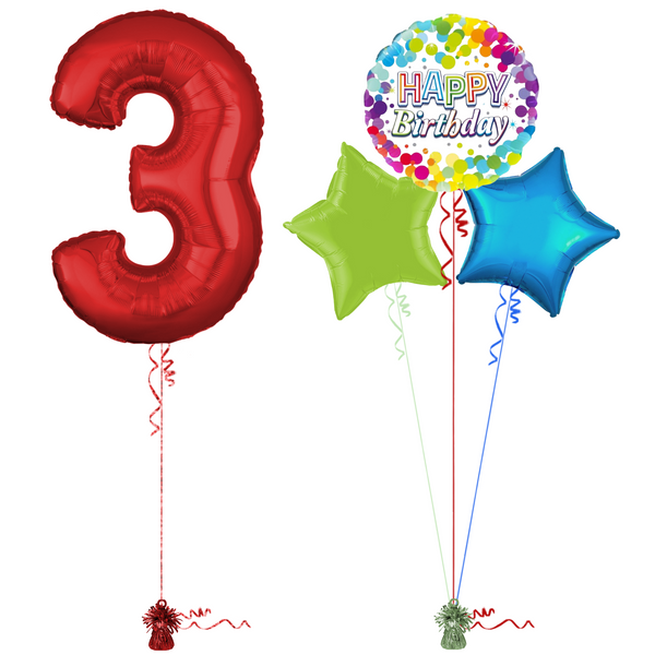 Red 3rd Birthday Balloon Bouquet Set