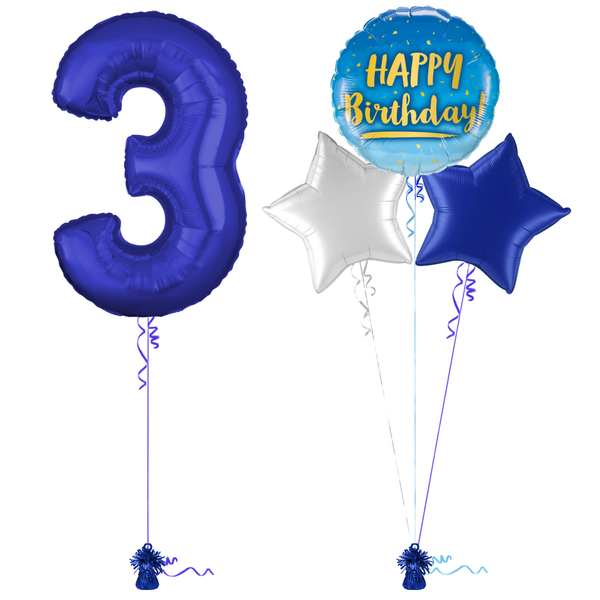 Royal Blue 3rd Birthday Balloon Bouquet Set