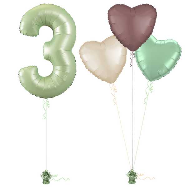 Olive Green 3rd Birthday Balloon Bouquet Set