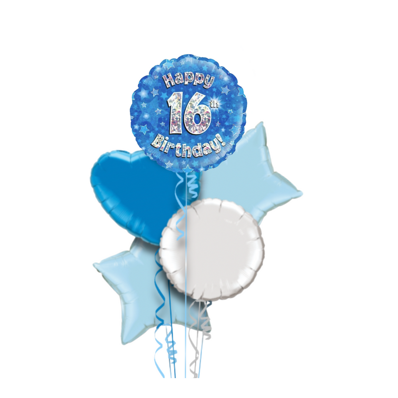 Happy Birthday 16th Blue Foil Balloon Bouquet