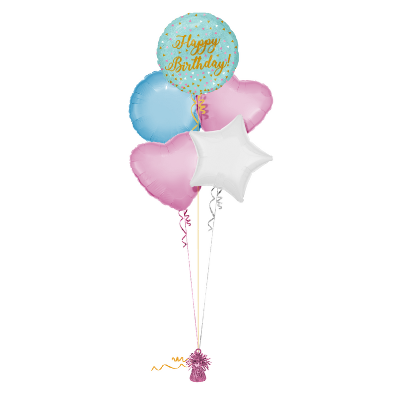 Blue and Gold Sparkles Happy Birthday Balloon Bouquet