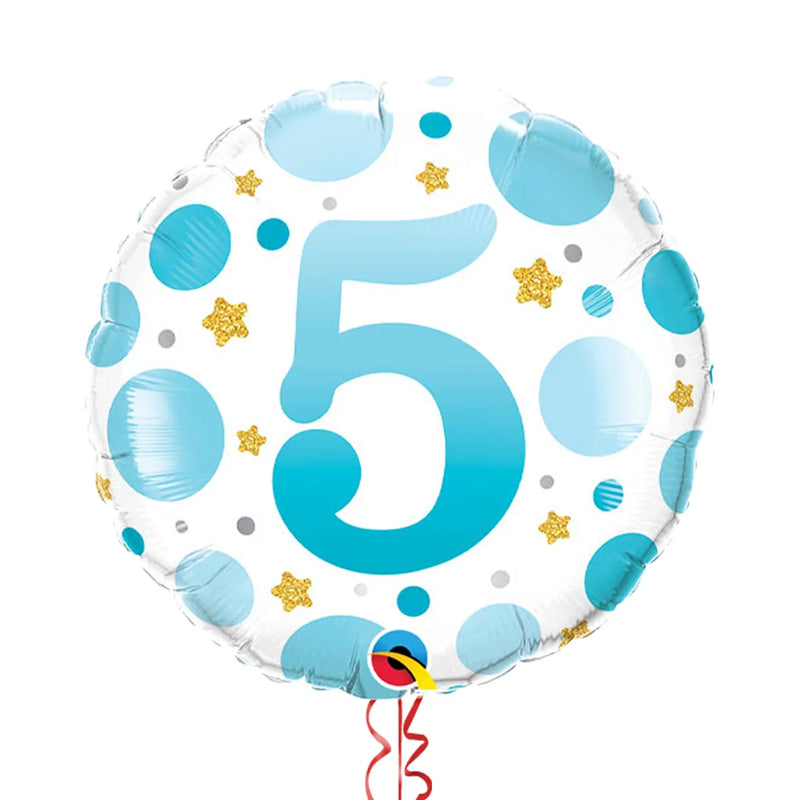 5th Birthday Blue Polka Dots Balloon Bouquet
