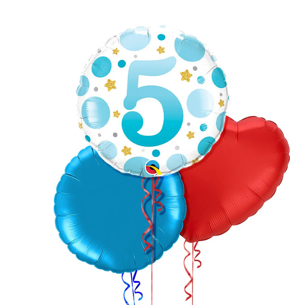 5th Birthday Blue Polka Dots Balloon Bouquet