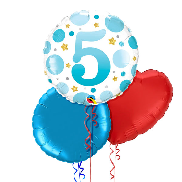 5th Birthday Blue Polka Dots Balloon Bouquet