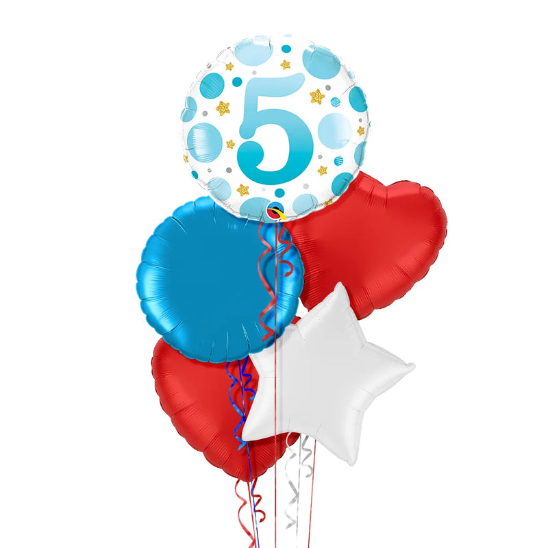 5th Birthday Blue Polka Dots Balloon Bouquet