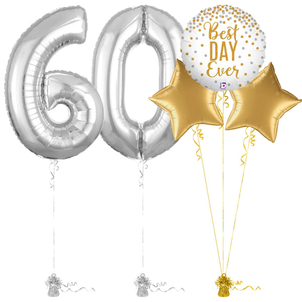 Silver 60th Birthday Balloon Bouquet Set