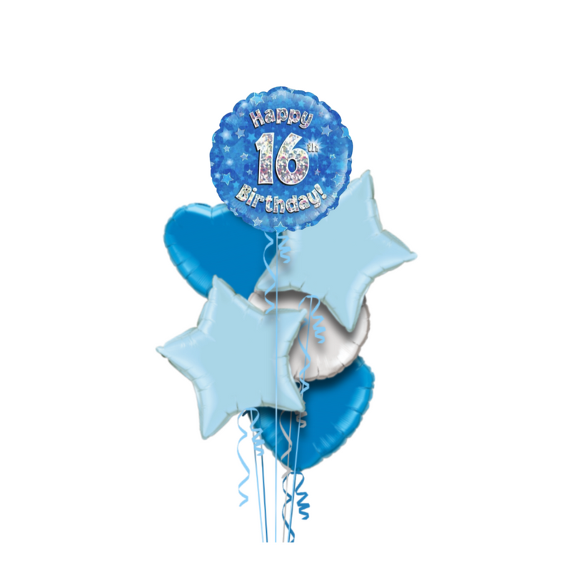 Happy Birthday 16th Blue Foil Balloon Bouquet