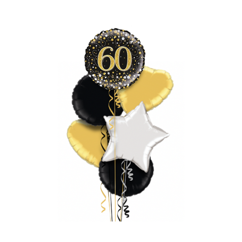 Happy 60th Birthday Black and Gold Balloon Bouquet