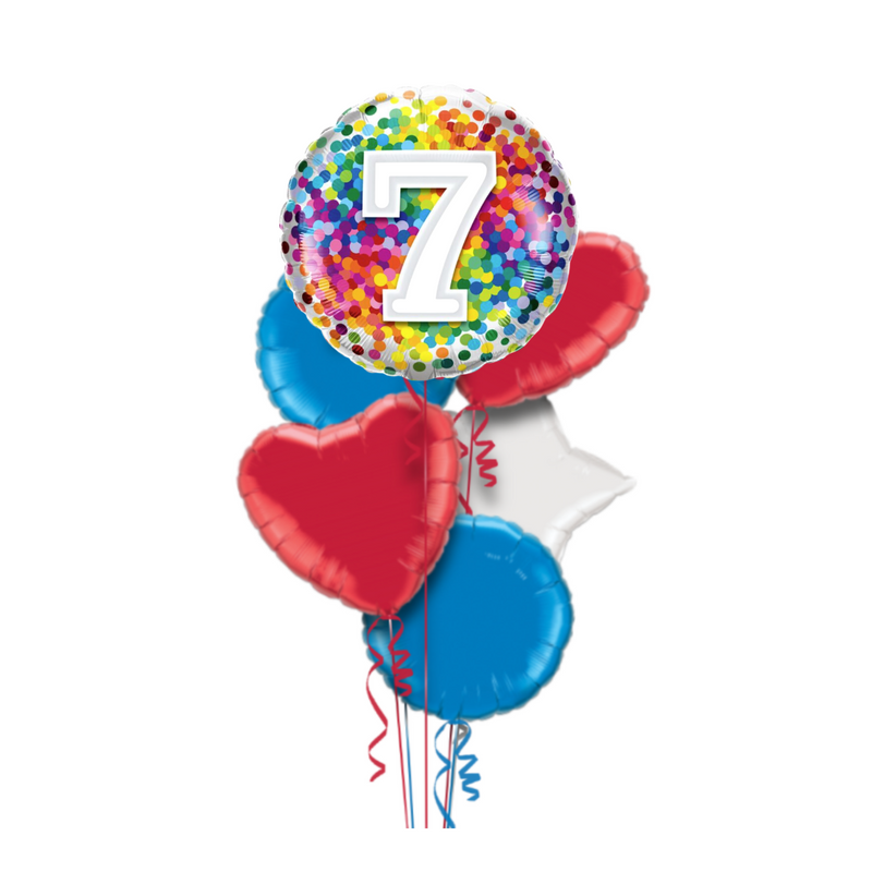 Happy 7th Birthday Confetti Balloon Bouquet