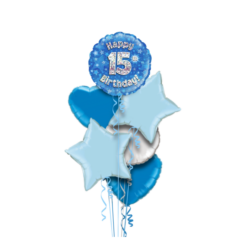 Happy Birthday 15th Blue Foil Balloon Bouquet