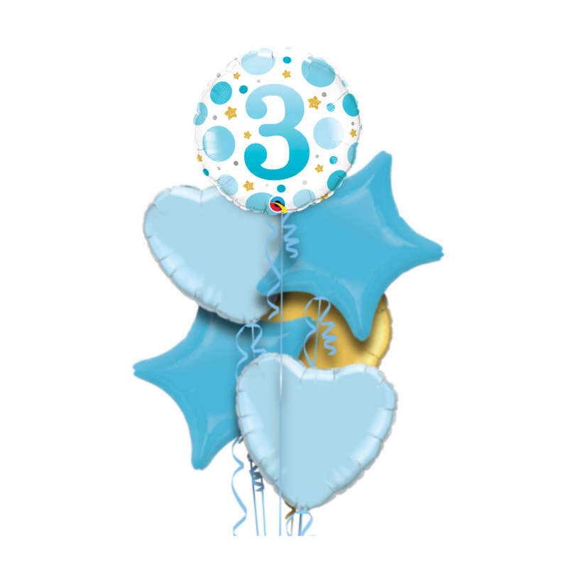 3rd Birthday Polka Dot Blue Balloon Bouquet