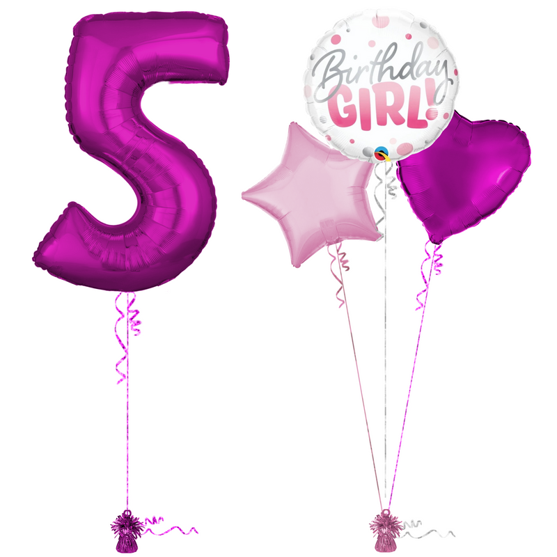 Hot Pink 5th Birthday Balloon Bouquet Set