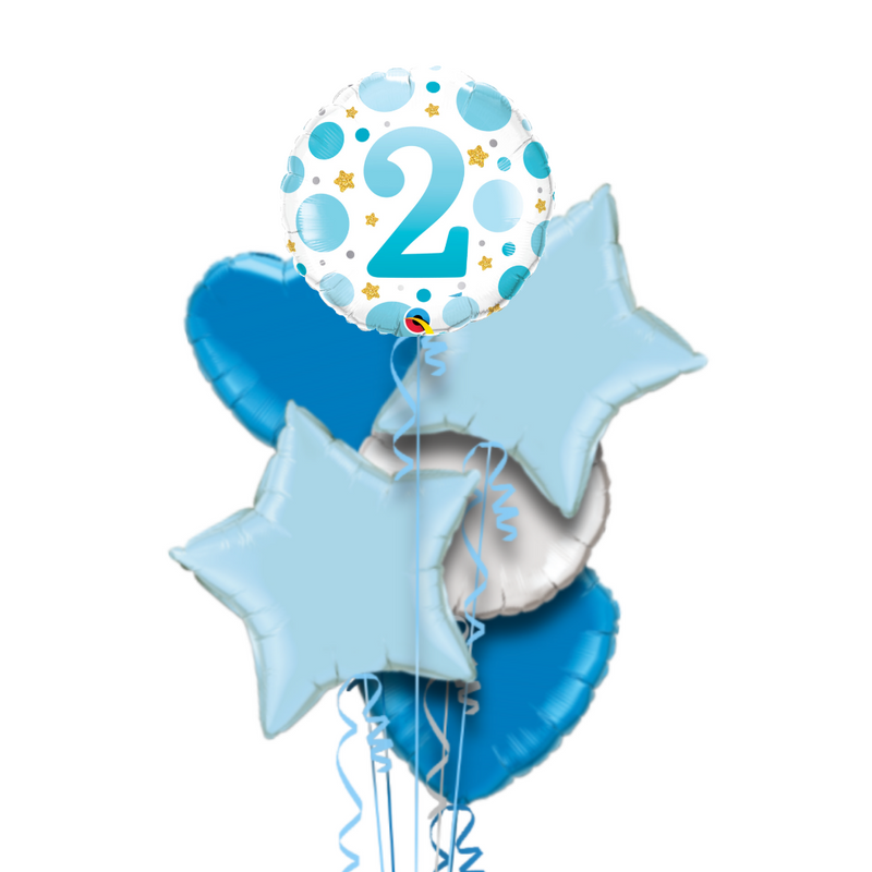 2nd Birthday Blue Dots Balloon Bouquet