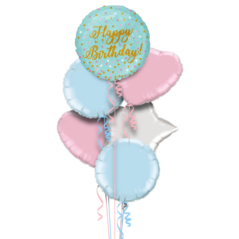 Blue and Gold Sparkles Happy Birthday Balloon Bouquet