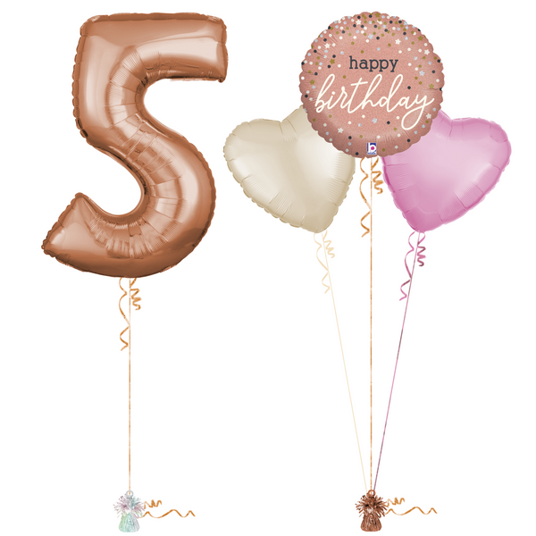 Rose Gold 5th Birthday Balloon Bouquet Set