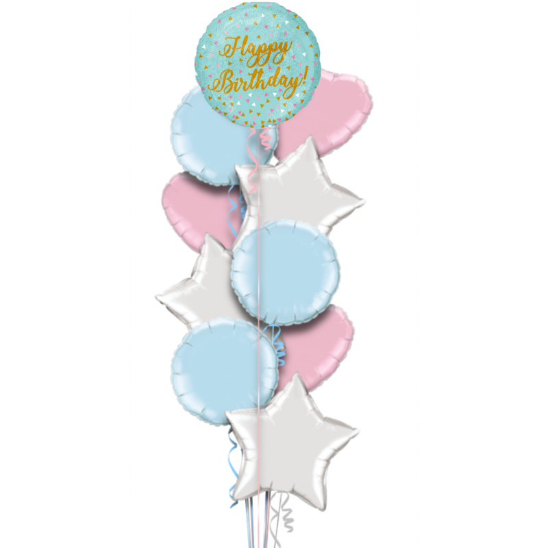 Blue and Gold Sparkles Happy Birthday Balloon Bouquet