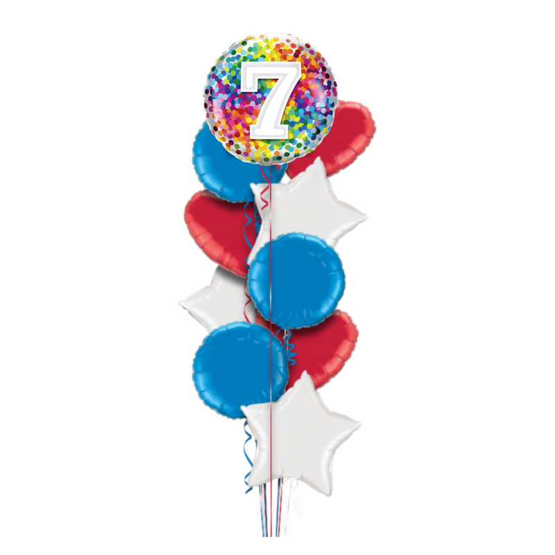 Happy 7th Birthday Confetti Balloon Bouquet