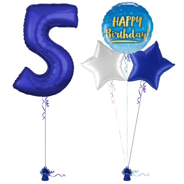 Royal Blue 5th Birthday Balloon Bouquet Set