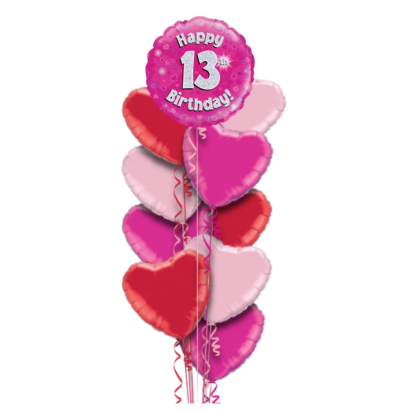 Happy Birthday 13th Pink Foil Balloon Bouquet