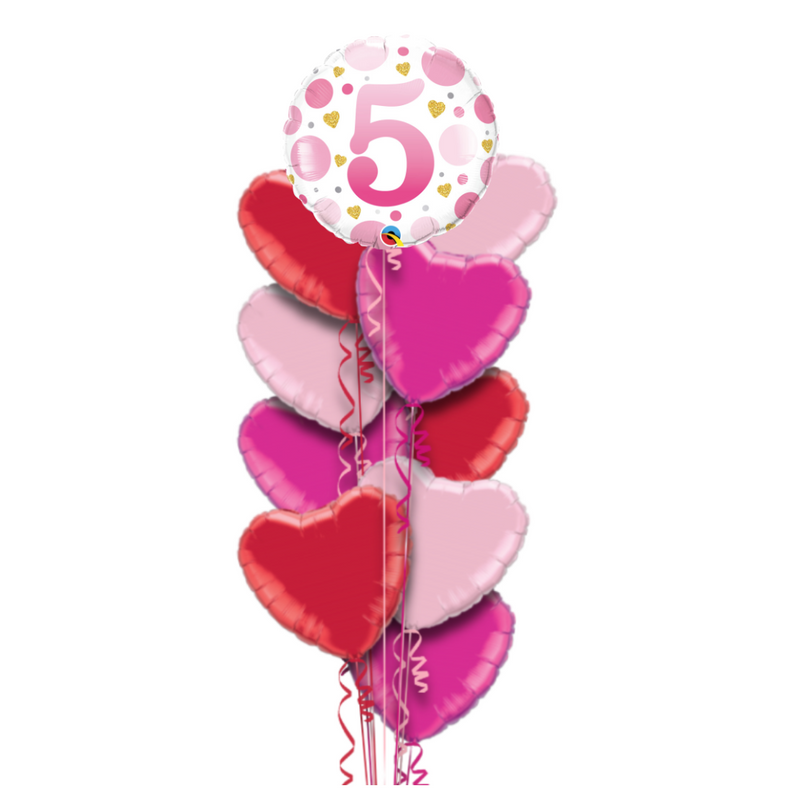 Happy Birthday 5th Pink Polka Dot Foil Balloon Bouquet